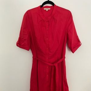 Red shirt dress. Midi length